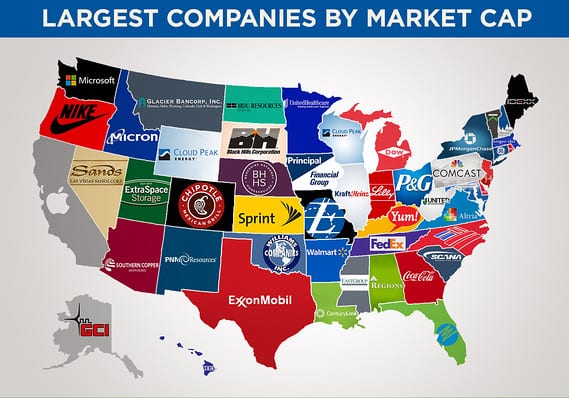 Here’s a map of the largest company in every state by market cap